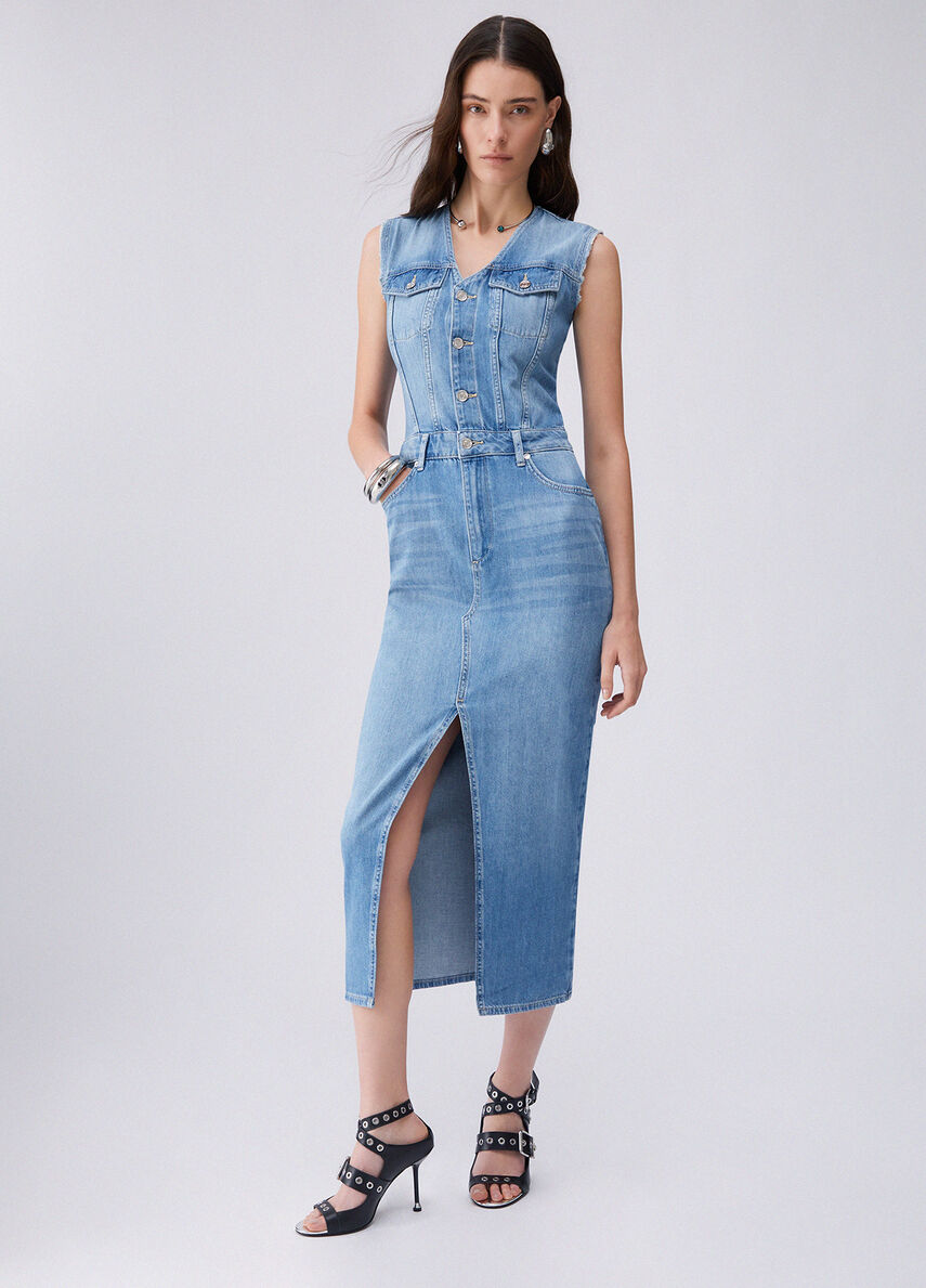 Abito lungo in denim UA6123D0309 79021 LIU JO BLUE DENIM 