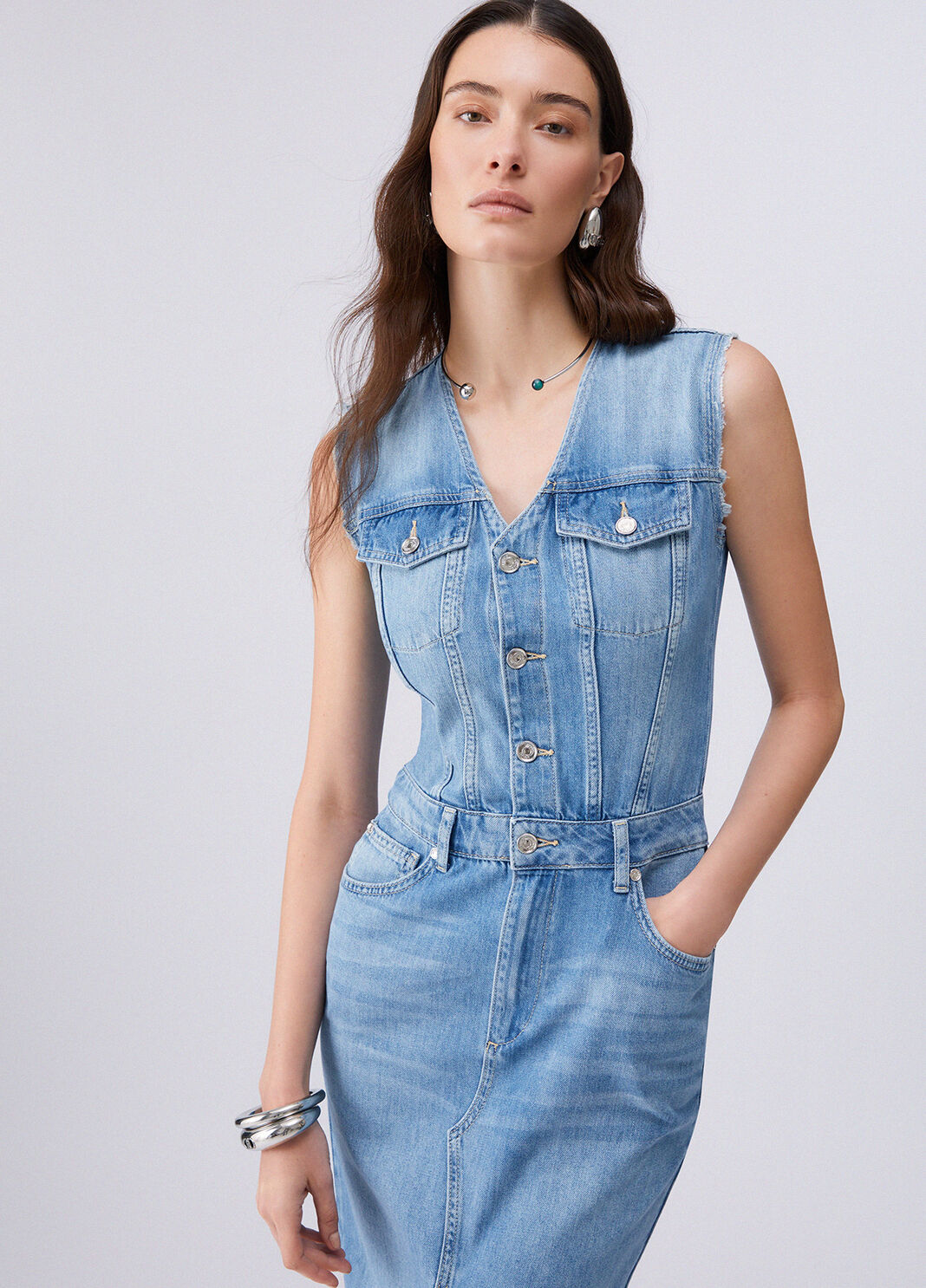 Abito lungo in denim UA6123D0309 79021 LIU JO BLUE DENIM 