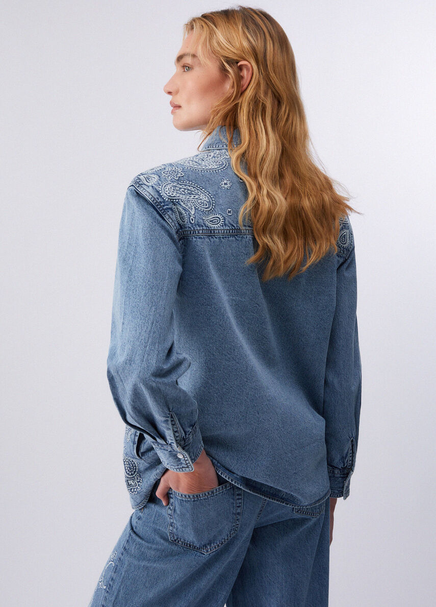Camicia in denim con ricami UA6145D0313 79016 LIU JO BLUE DENIM 
