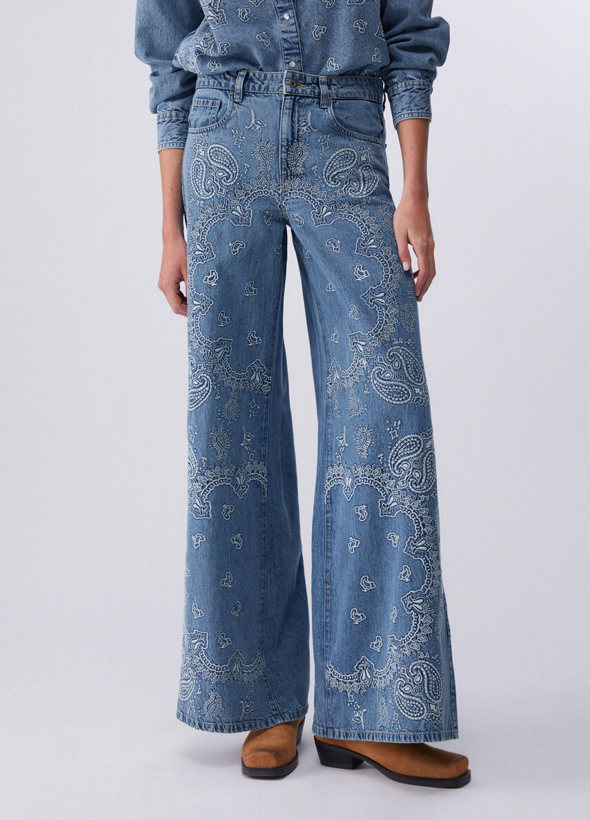 Pantaloni flare con ricami UA6147D0313 79016 LIU JO BLUE DENIM 