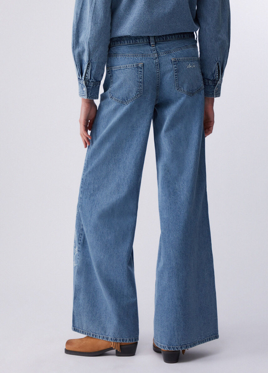 Pantaloni flare con ricami UA6147D0313 79016 LIU JO BLUE DENIM 