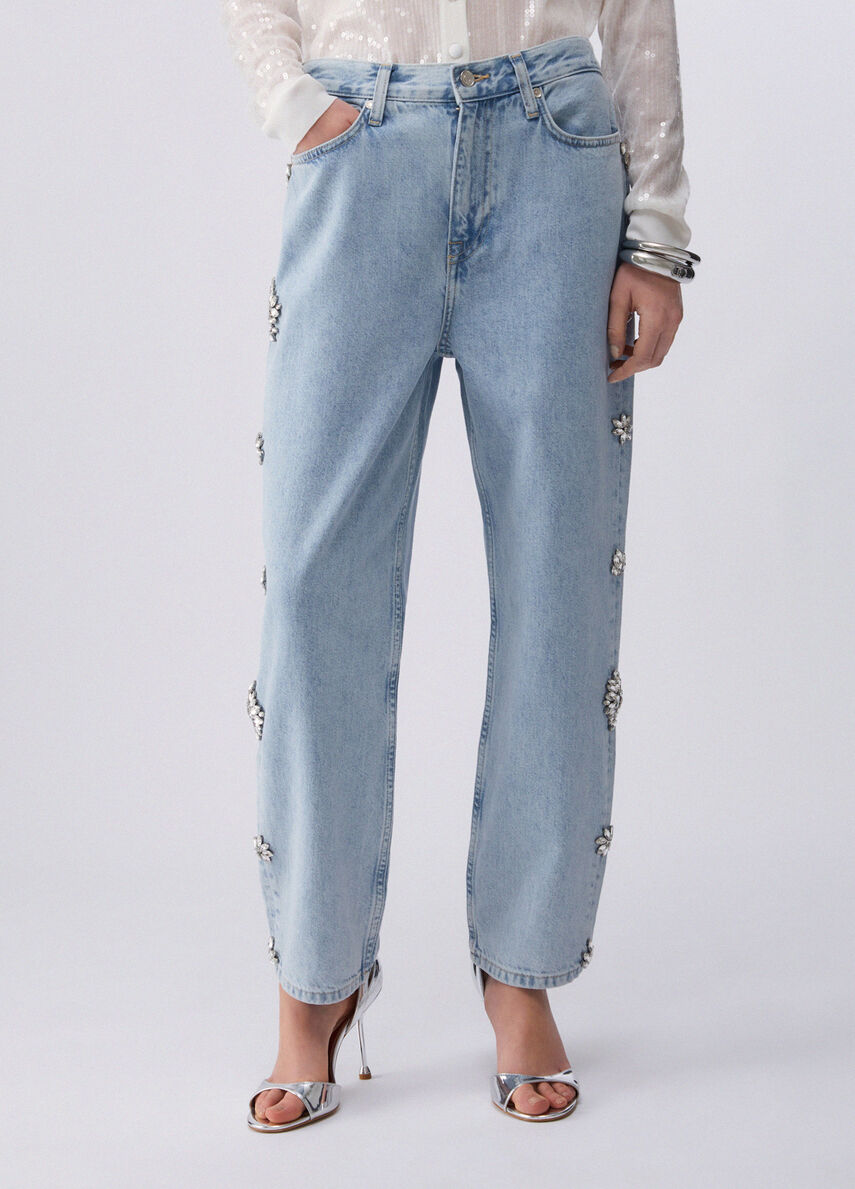 Jeans straight con ricami gioiello UA6196D4854 79019 LIU JO BLUE DENIM 