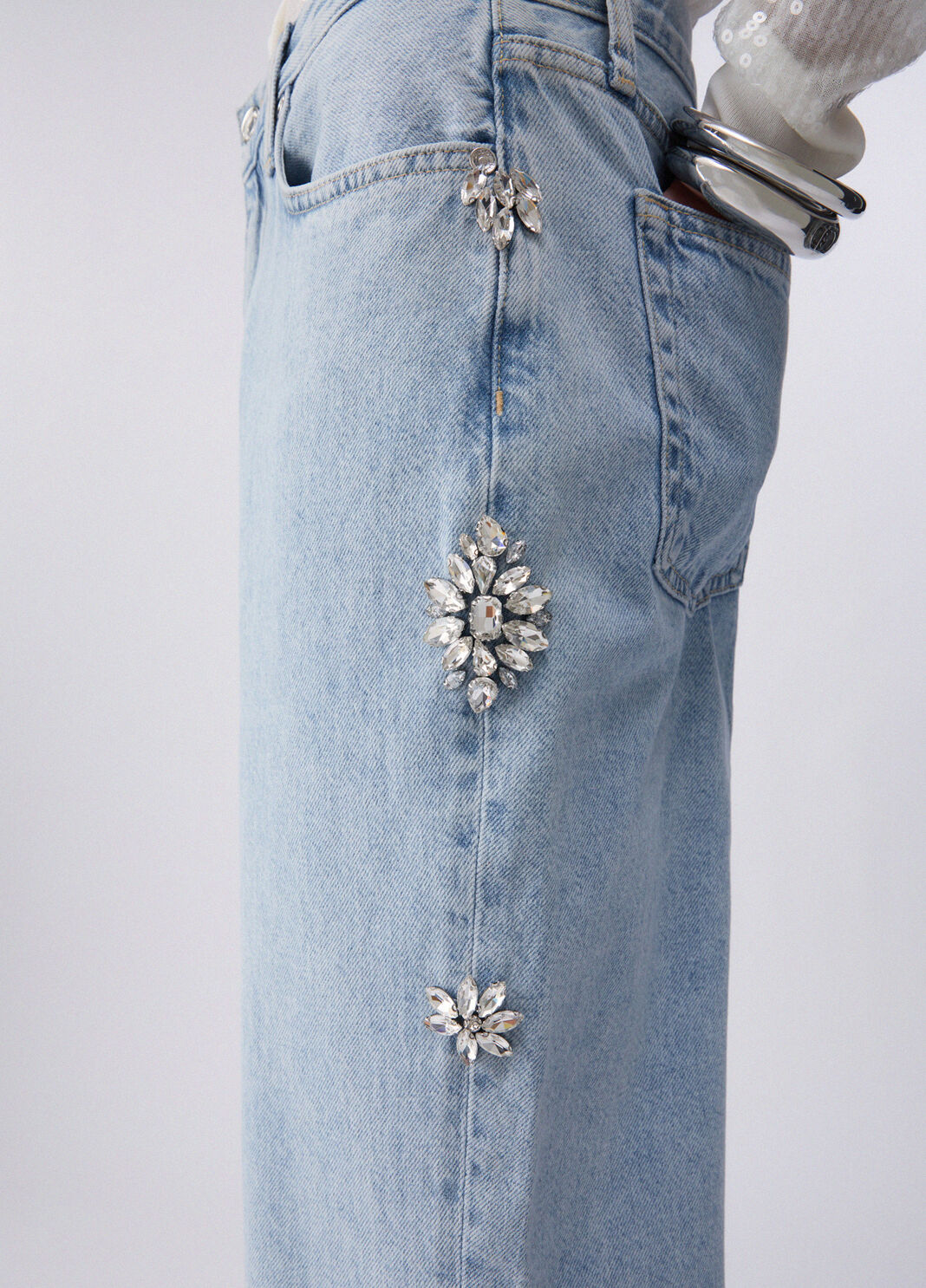 Jeans straight con ricami gioiello UA6196D4854 79019 LIU JO BLUE DENIM 