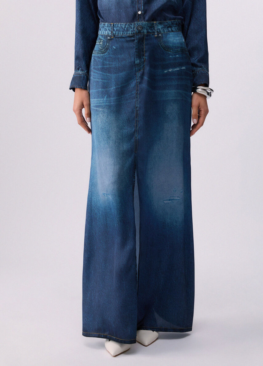 Gonna lunga con stampa digitale UA6238T376A 79042 LIU JO BLUE DENIM 