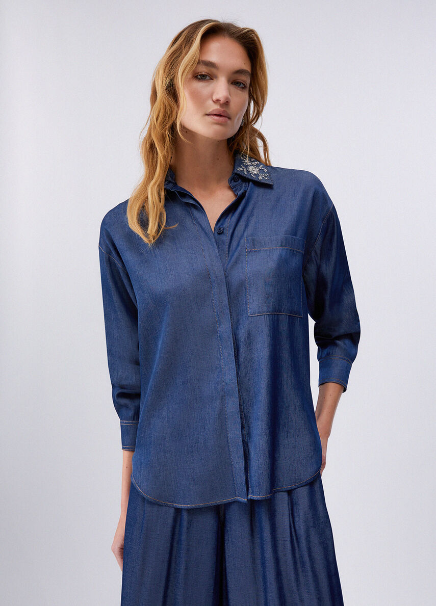 Camicia con colletto removibile UA6274D4894 77000 LIU JO BLUE DENIM 