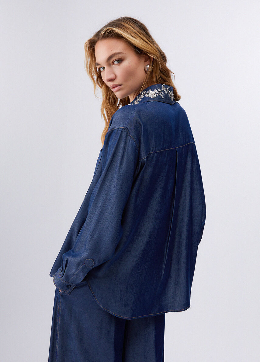 Camicia con colletto removibile UA6274D4894 77000 LIU JO BLUE DENIM 