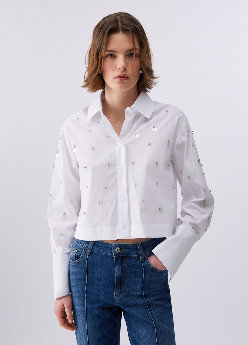 Camicia boxy con ricami gioiello WA6173T039A 11111 LIU JO WHITE1 