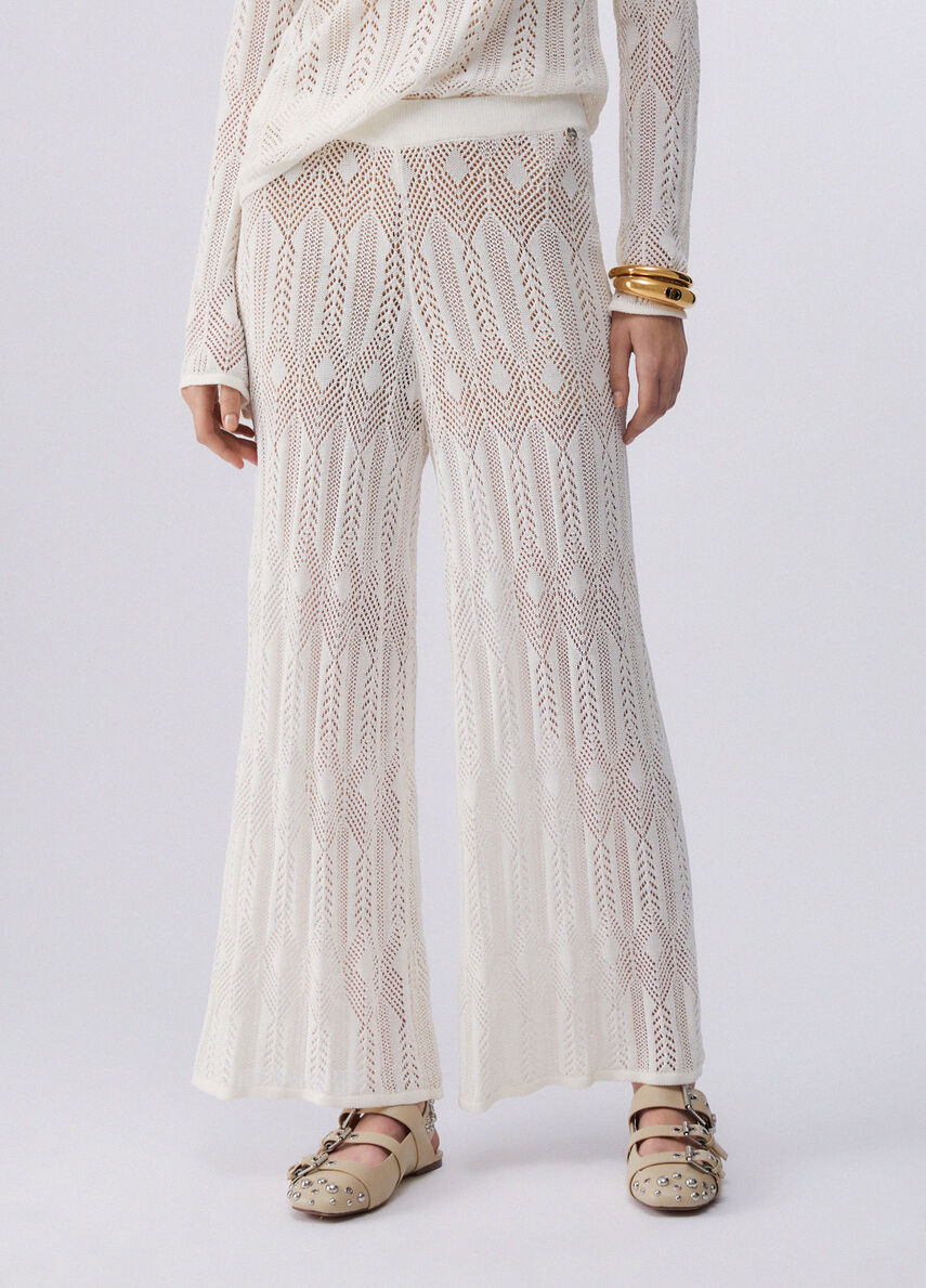 Pantaloni in maglia traforata WA6334MS007 10701 LIU JO WHITE1 