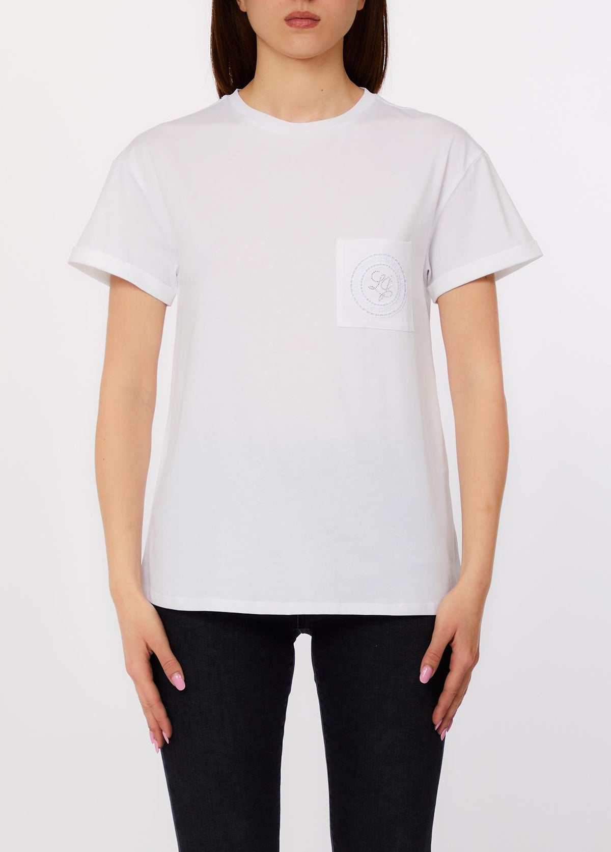 T-shirt con tasca gioiello WA6372JS923 P9333 LIU JO WHITE1 