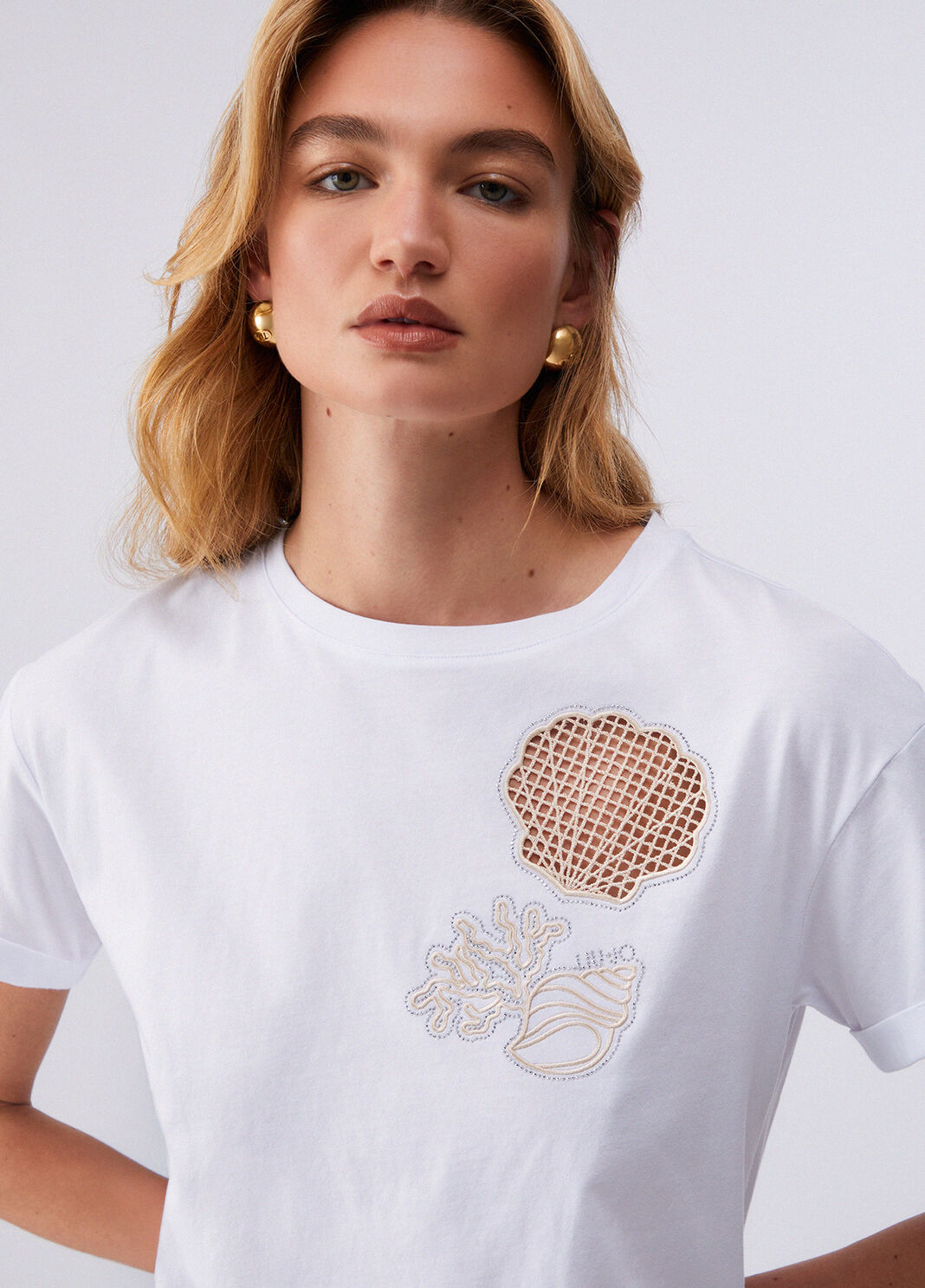 T-shirt con ricamo a jour WA6413JS904 P9378 LIU JO WHITE1 