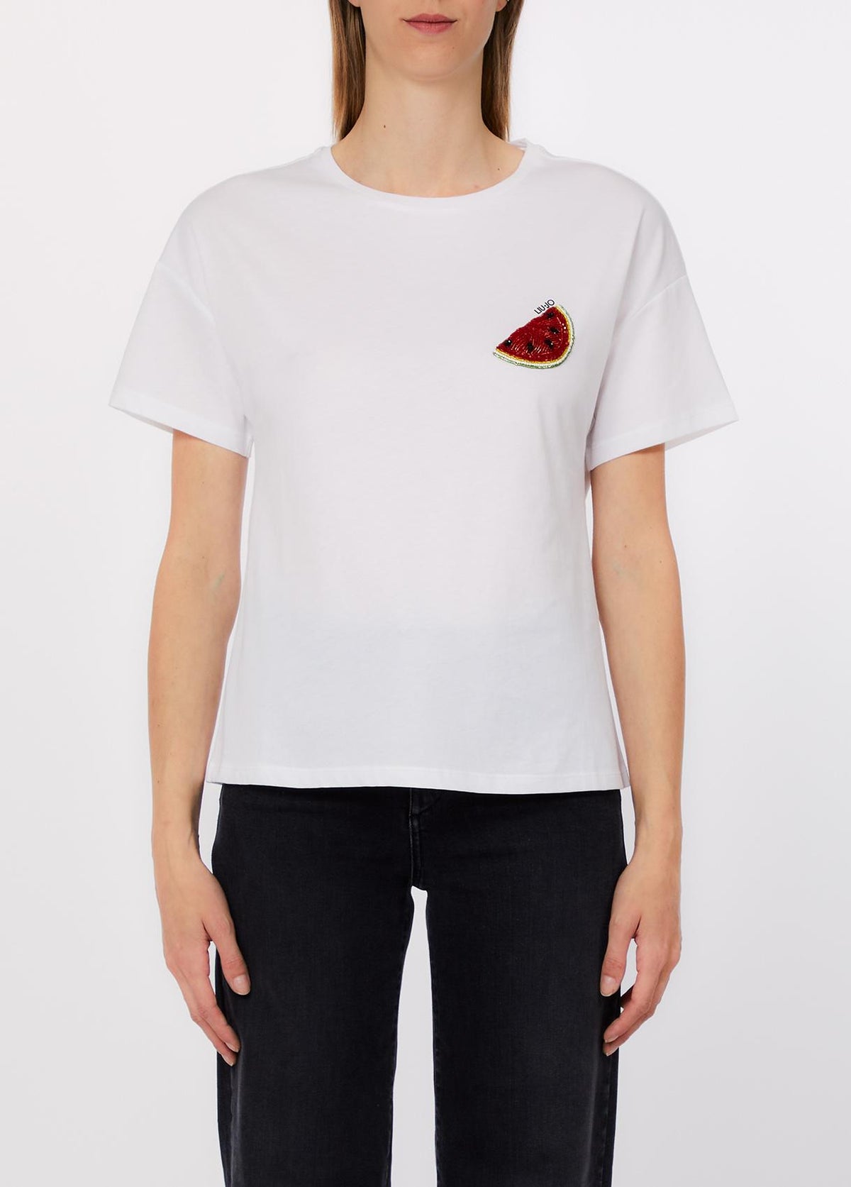 T-shirt con patch WA6414JS923 P9434 LIU JO WHITE1 