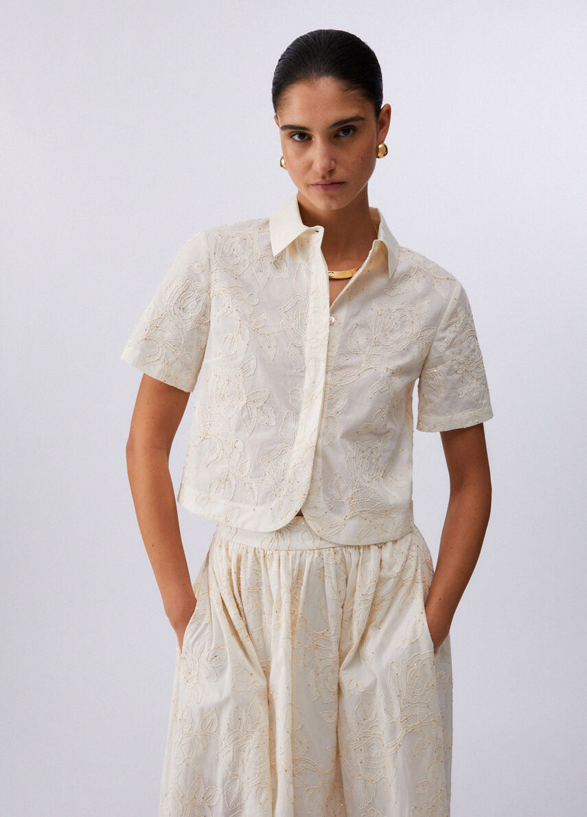 Camicia con ricami e paillettes WA6508T472A P9417 LIU JO WHITE1 