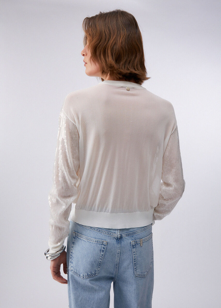 Cardigan con paillettes WA6530MA68R P9691 LIU JO WHITE1 