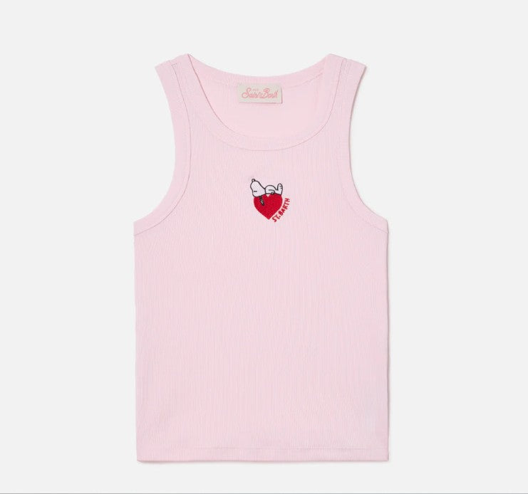 Canottiera Ada a costine rosa con stampa Snoopy e ricamo St. Barth Lover AAD001 09821L MC2 SAINT BARTH 