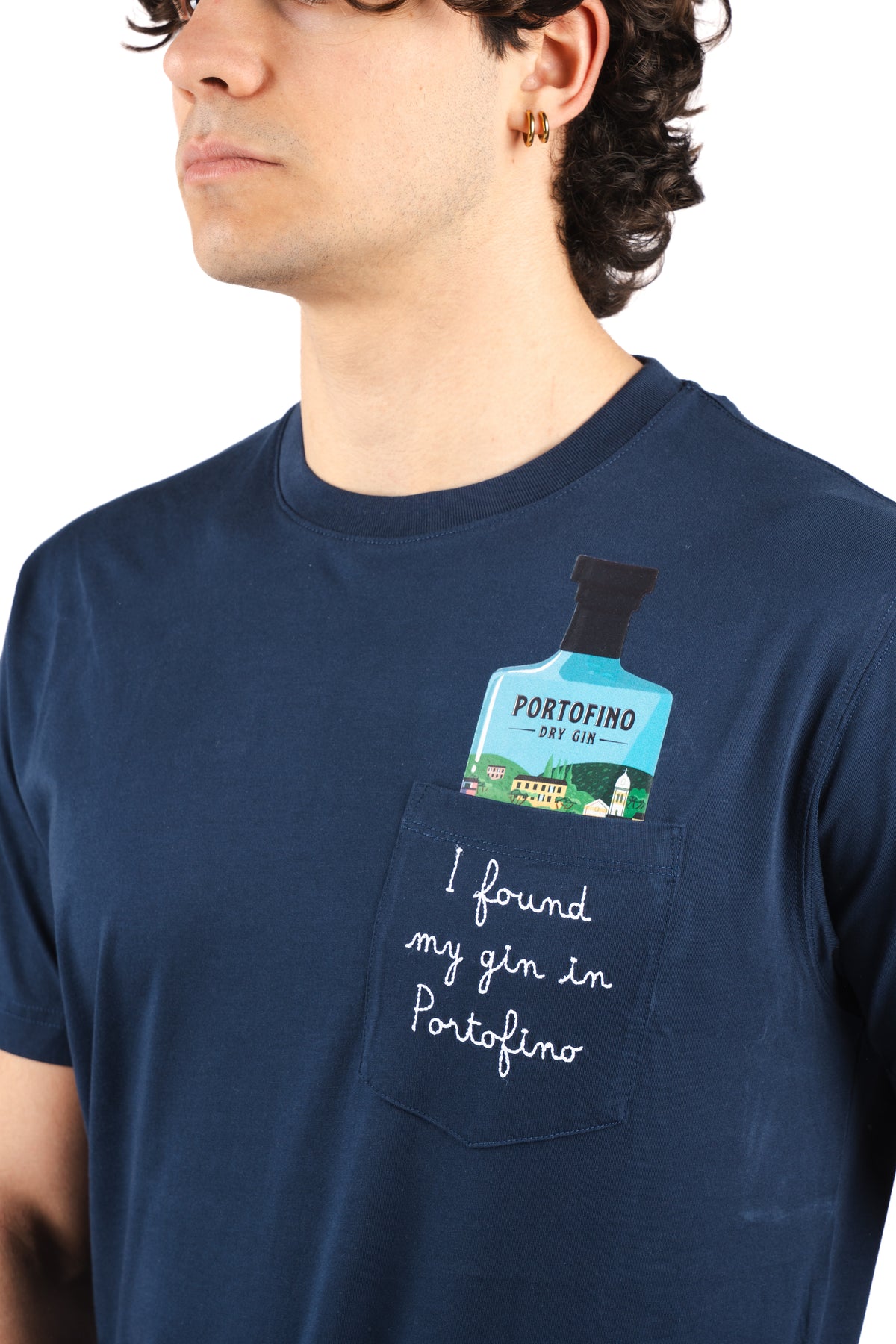 T-shirt Austin blu con ricamo I Found My Gin In Portofino | Special Edition AUS0001 04518L MC2 SAINT BARTH 