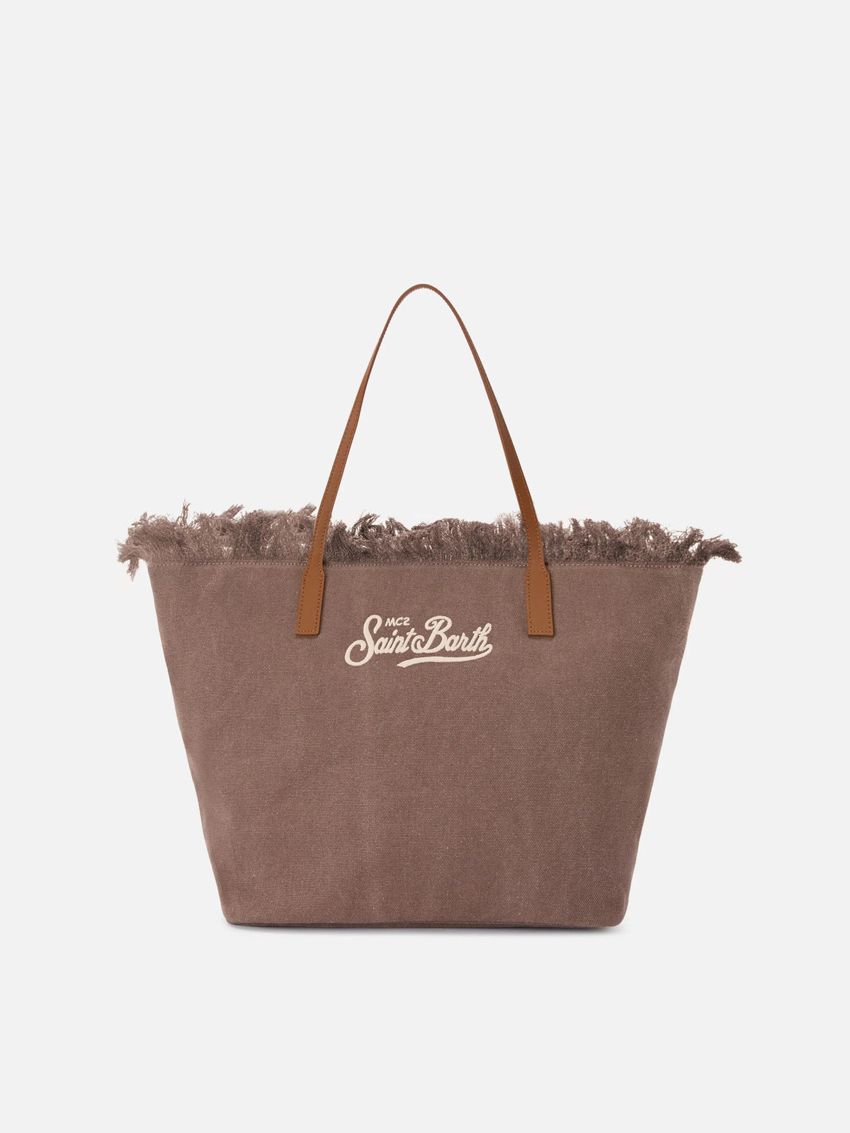 Borsa City regular in canvas marrone con frange CBF0001 01742L MC2 SAINT BARTH 