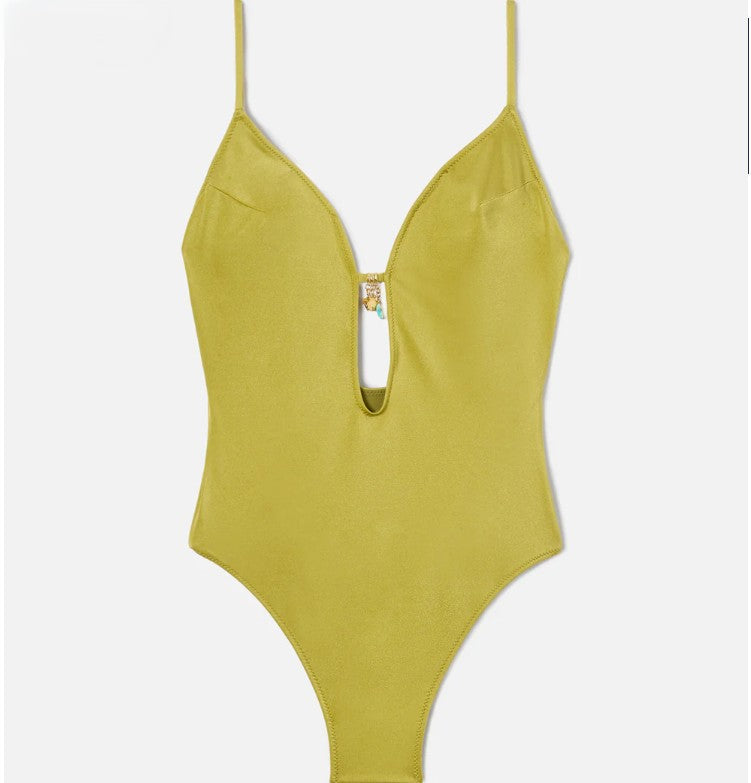 Costume intero Crunchy glossy finish verde pistacchio con charms CRC0001 01204L MC2 SAINT BARTH 
