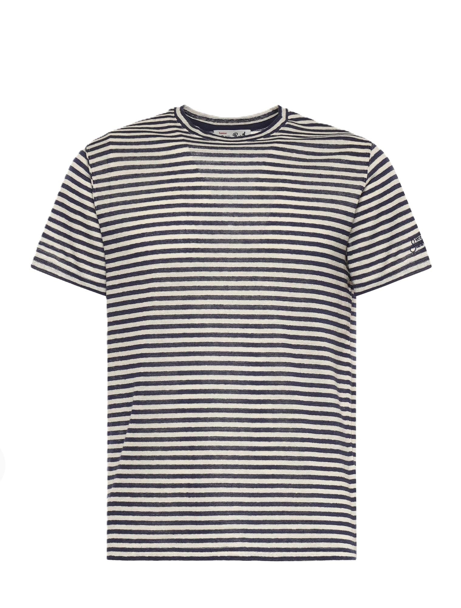 T-shirt Dover in cotone a righe blu con ricamo logo DOV0010 00283L MC2 SAINT BARTH 