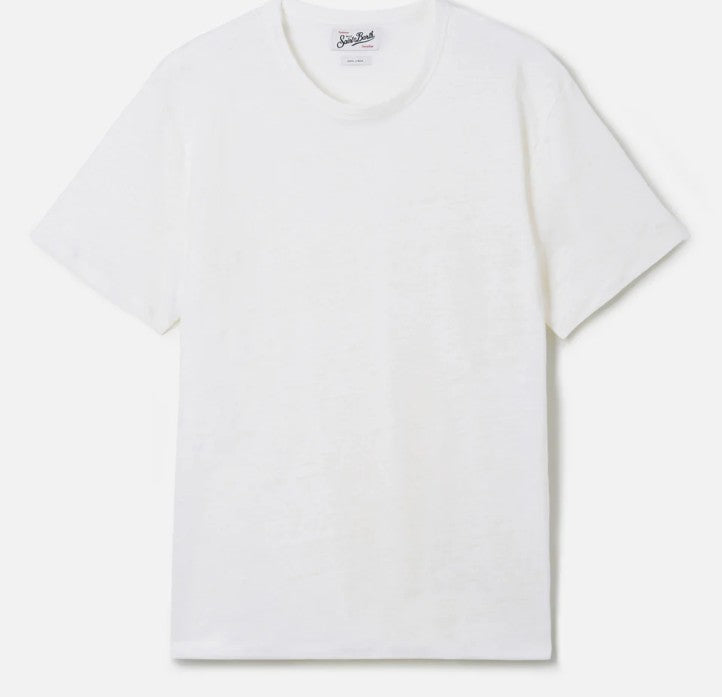 T-shirt Ecstasea in puro lino panna con logo ricamato ECS0003 00138L MC2 SAINT BARTH 