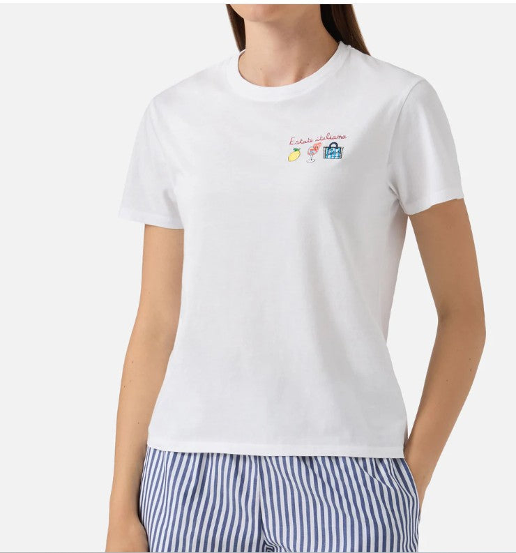 T-shirt Emilie bianca con ricamo Estate Italiana EMI0001 09757L MC2 SAINT BARTH 