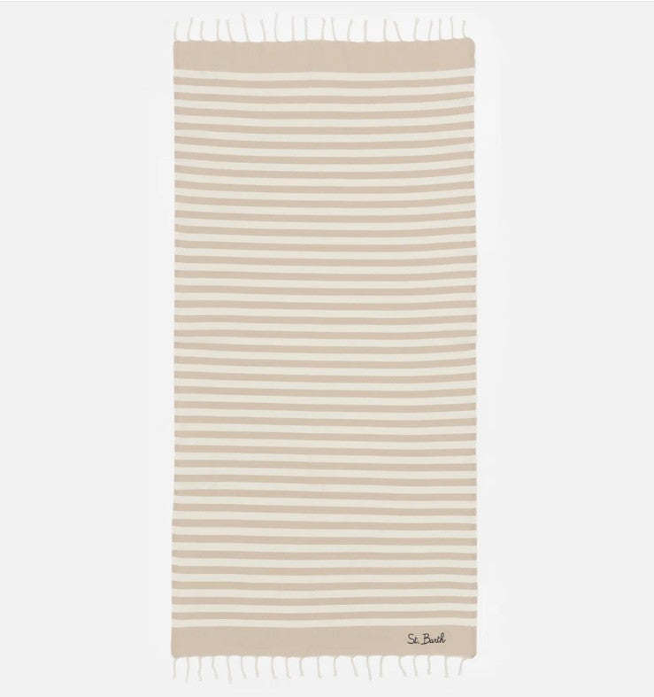 Telo mare Foutas a righe beige e bianche FOUT012 02753L MC2 SAINT BARTH 