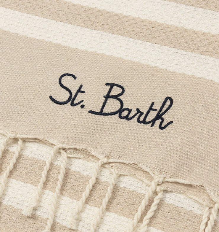 Telo mare Foutas a righe beige e bianche FOUT012 02753L MC2 SAINT BARTH 