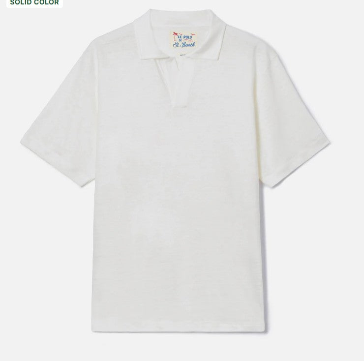 Polo Fraser in puro lino bianco FRS0001 01138L MC2 SAINT BARTH 
