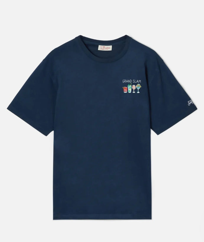T-shirt Portofino blu con ricamo Grand Slam POT0001 04483L MC2 SAINT BARTH 