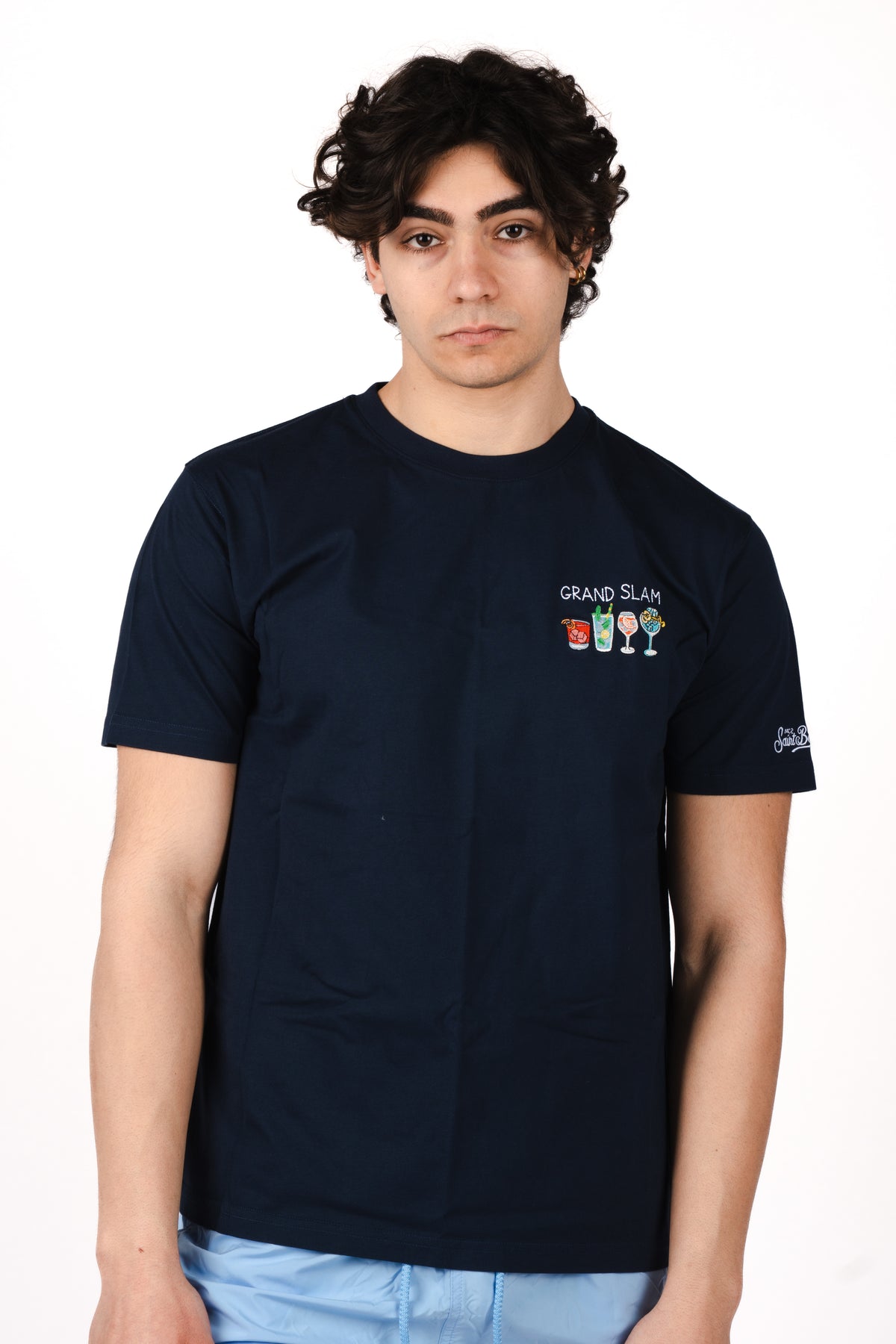 T-shirt Portofino blu con ricamo Grand Slam POT0001 04483L MC2 SAINT BARTH 