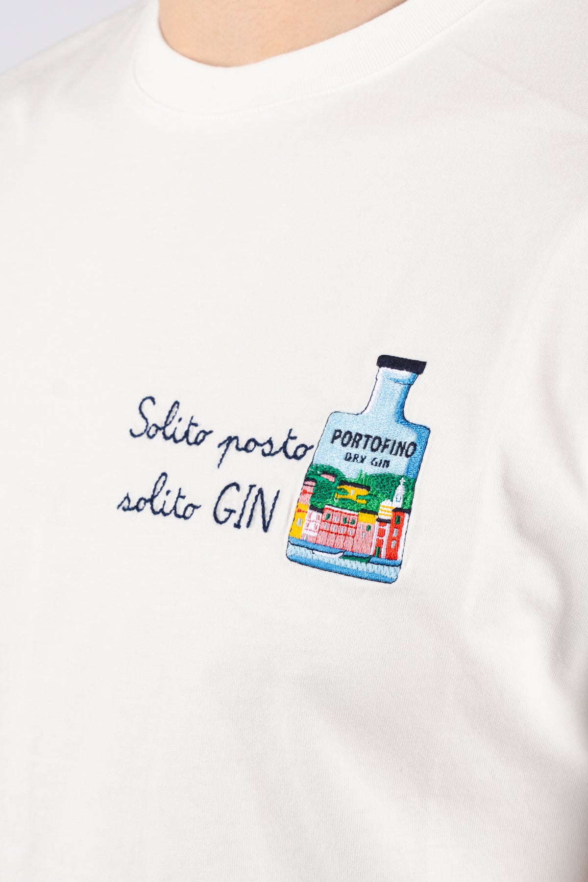 T-shirt Portofino bianca con ricamo Solito posto solito Gin POT0001 04526L MC2 SAINT BARTH 