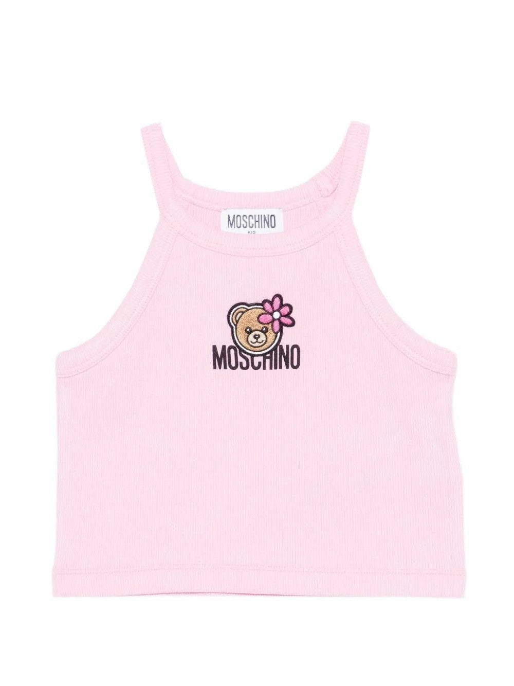 Top con stampa Teddy Bear con fiore HDM06ZLBA39 51473A MOSCHINO KID 