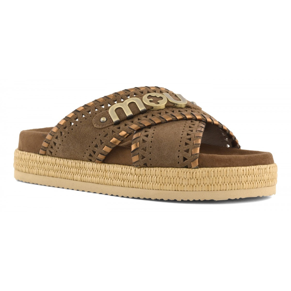 Criss-cross sandal metal stitching MUSW451013A NUTBR MOU 