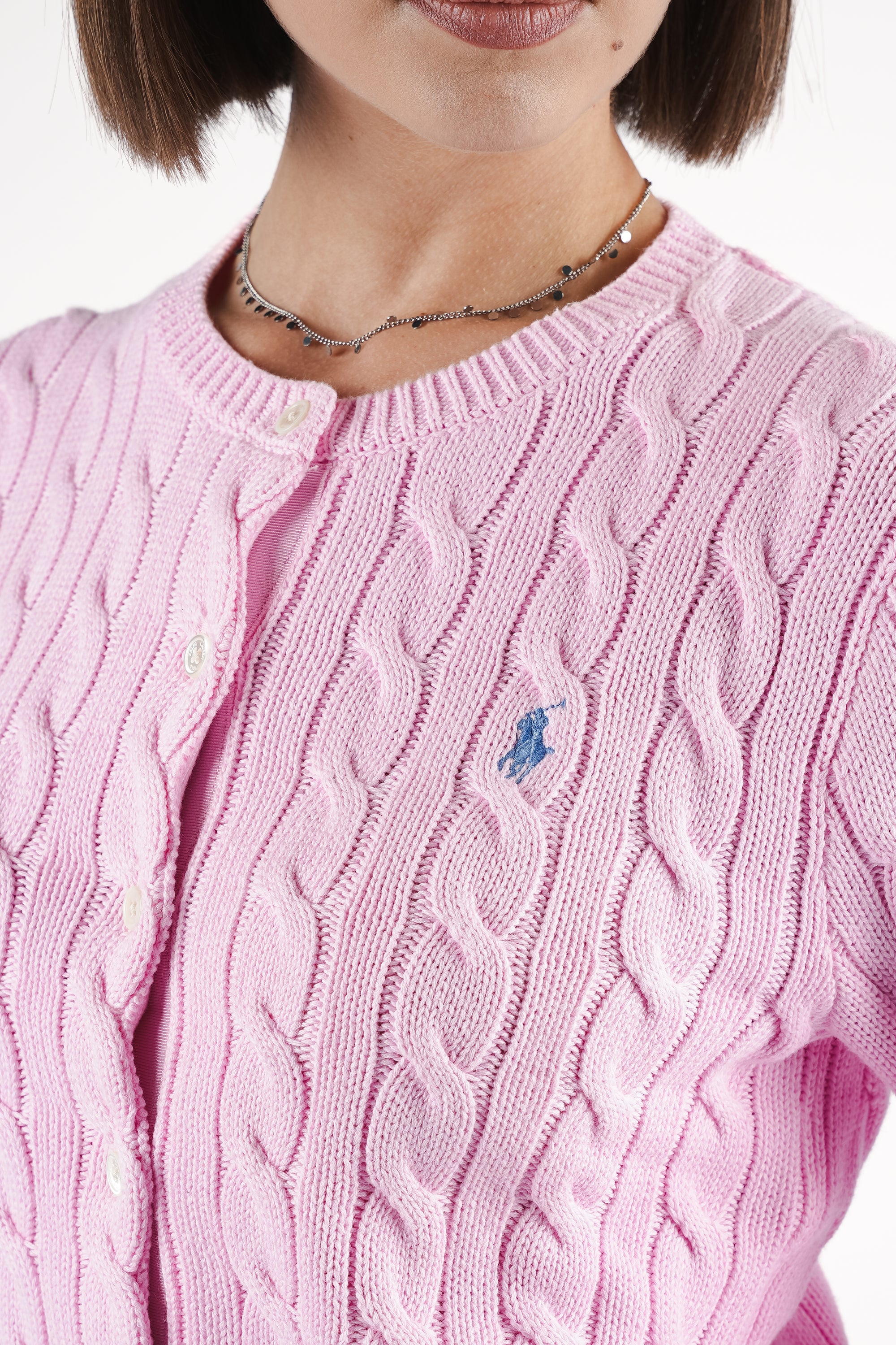 Cardigan a trecce con girocollo e logo 211971868 010 POLO RALPH LAUREN 