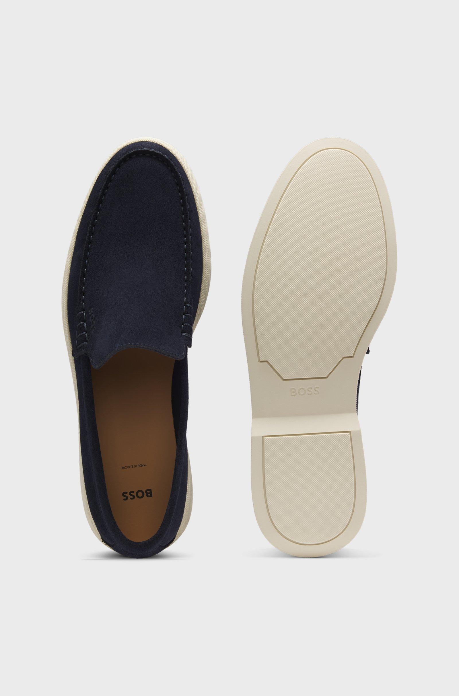 Mocassini in pelle scamosciata con logo stampato a impressione 50543083 402 BOSS SHOES 