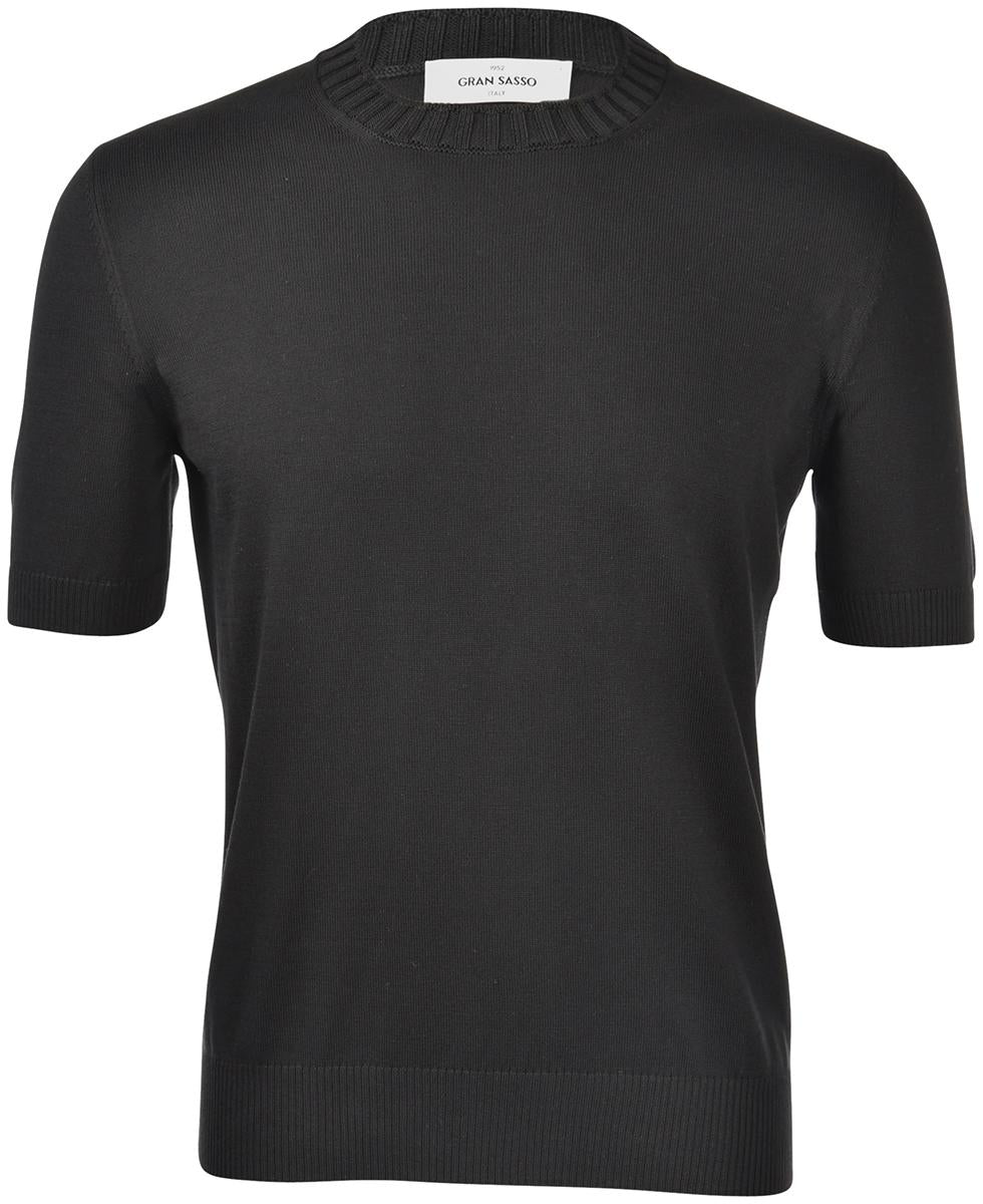 T-shirt in maglia con collo a coste nero  57188/18163 099 GRAN SASSO 