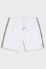 Boxer da mare con righe tipiche del marchio e logo