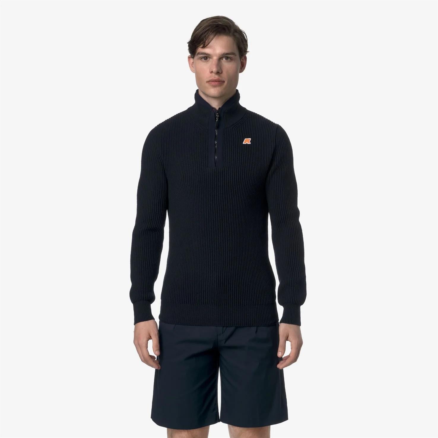 Pullover blu unisex in maglia da golf con mezza zip e dettagli a coste K7141LW K89 K-WAY 