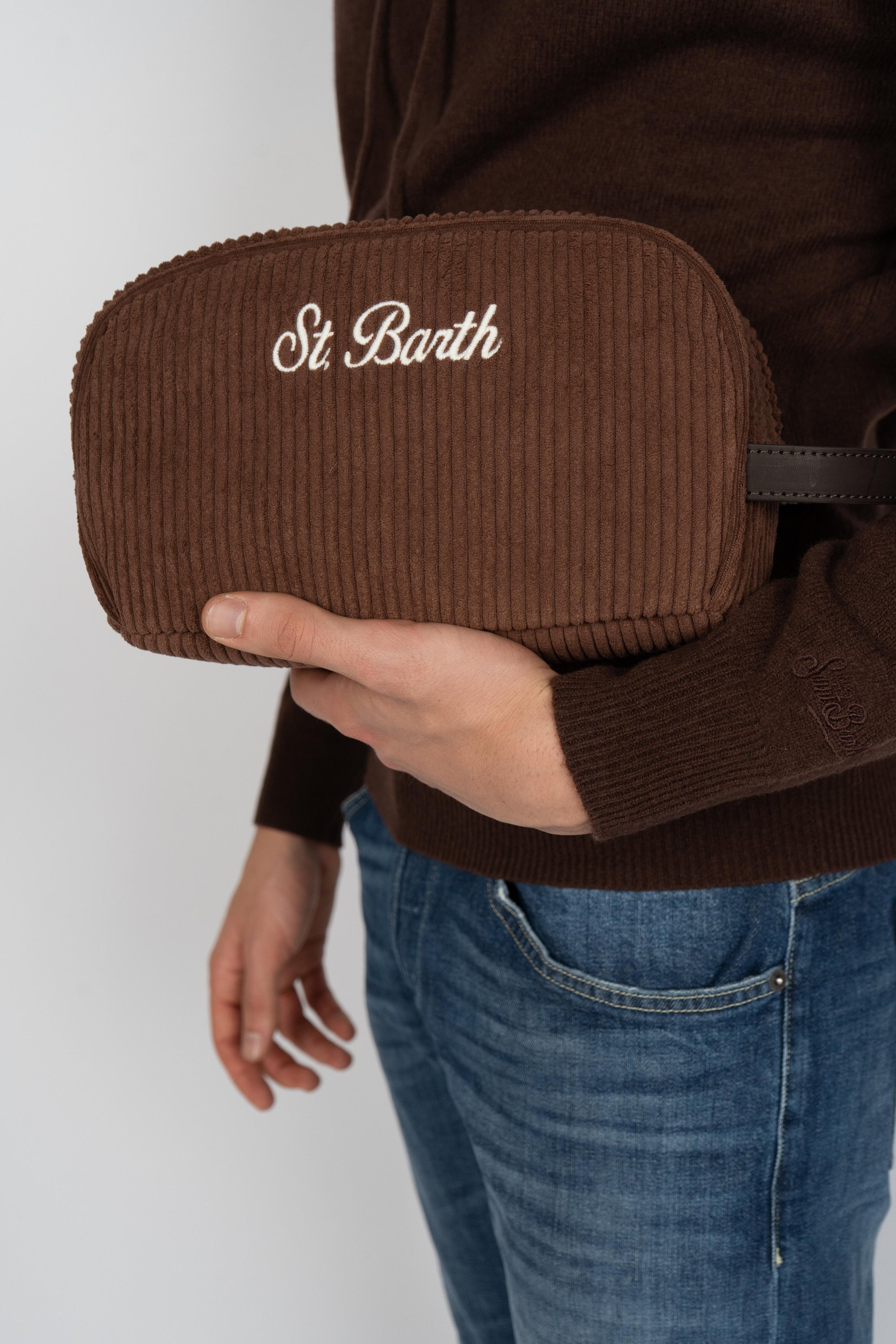 Vanity case Westwood Corduroy in velluto a coste marrone WES0008 01042I MC2 SAINT BARTH 