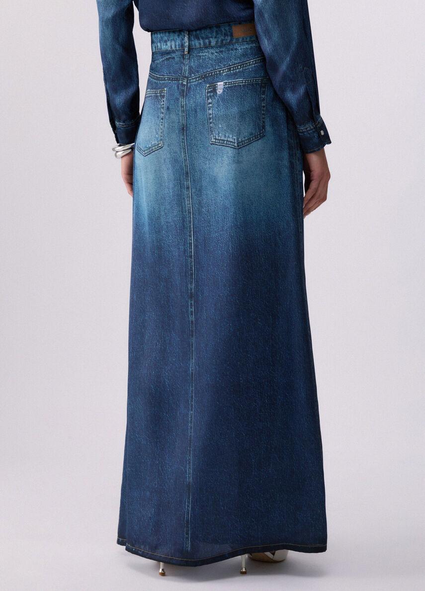 Gonna lunga con stampa digitale UA6238T376A 79042 LIU JO BLUE DENIM 