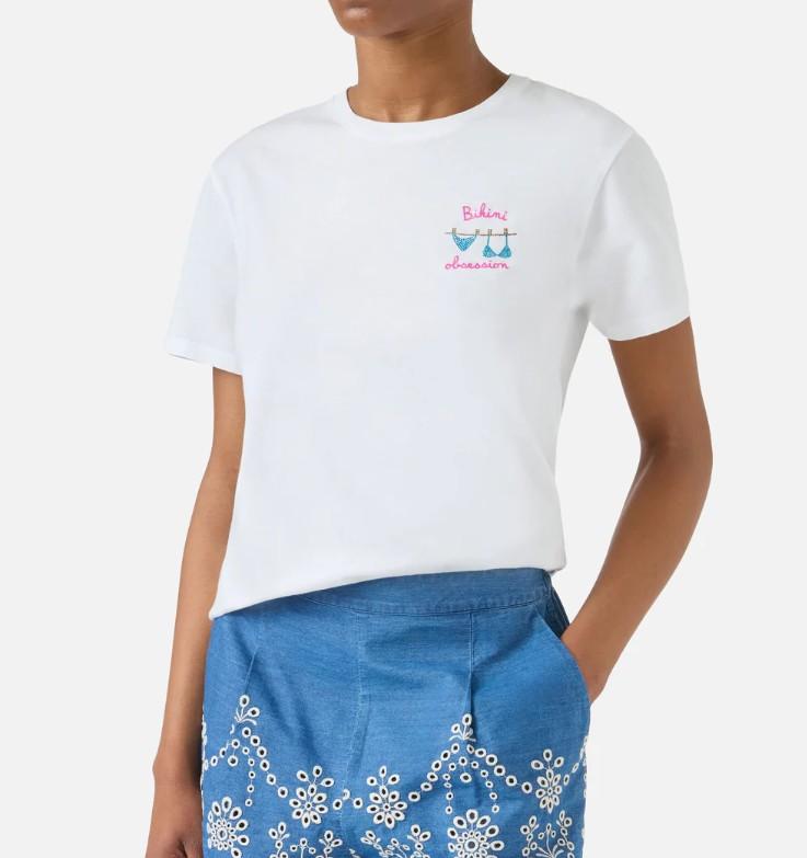 T-shirt Emilie bianca con ricamo Bikini Obsession e strass EMI0001 00279L MC2 SAINT BARTH 