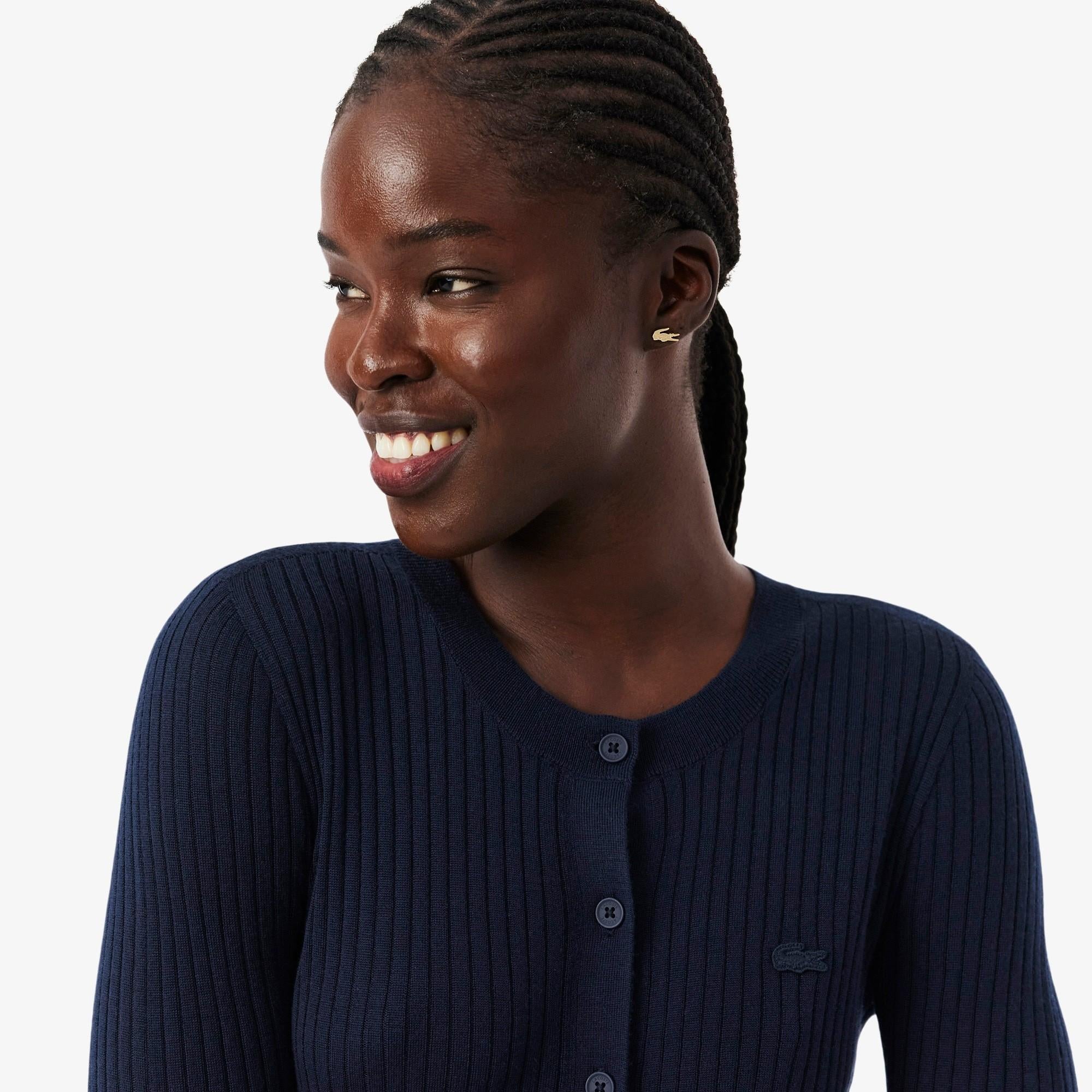 Cardigan in maglia di lana merinos a coste AF4141 166 LACOSTE 