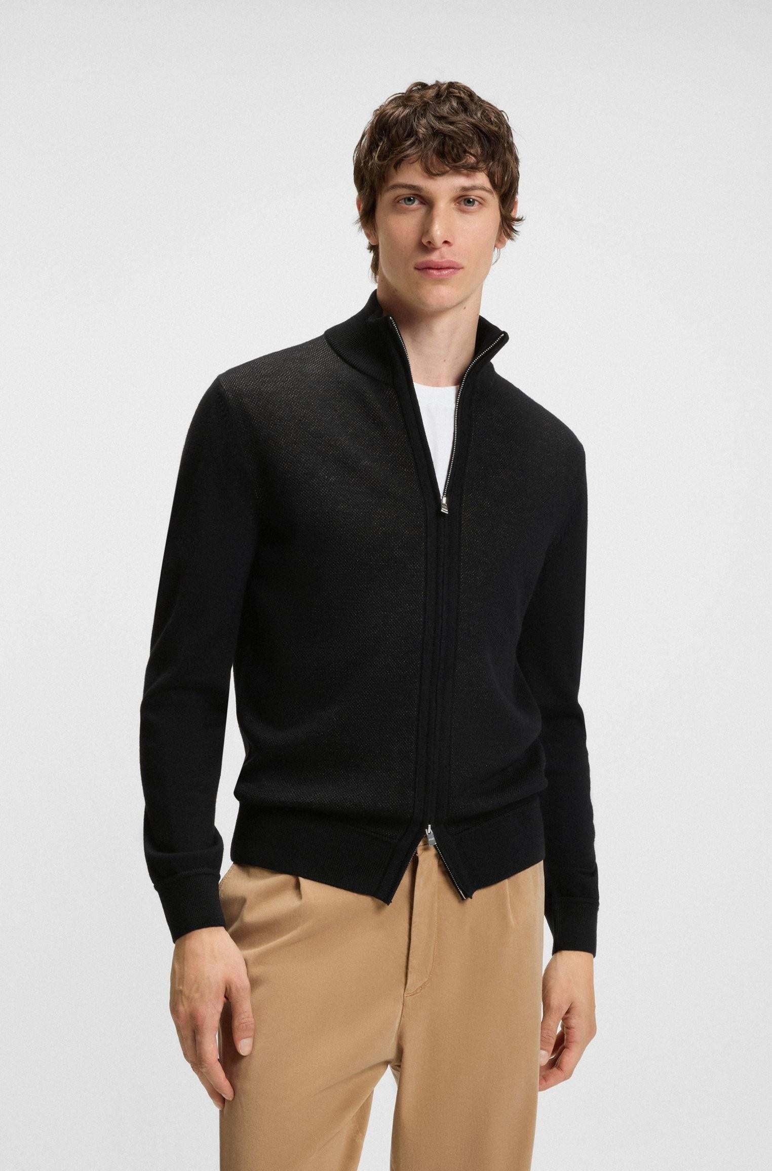 Cardigan in lana vergine con zip 50543153 001 BOSS 