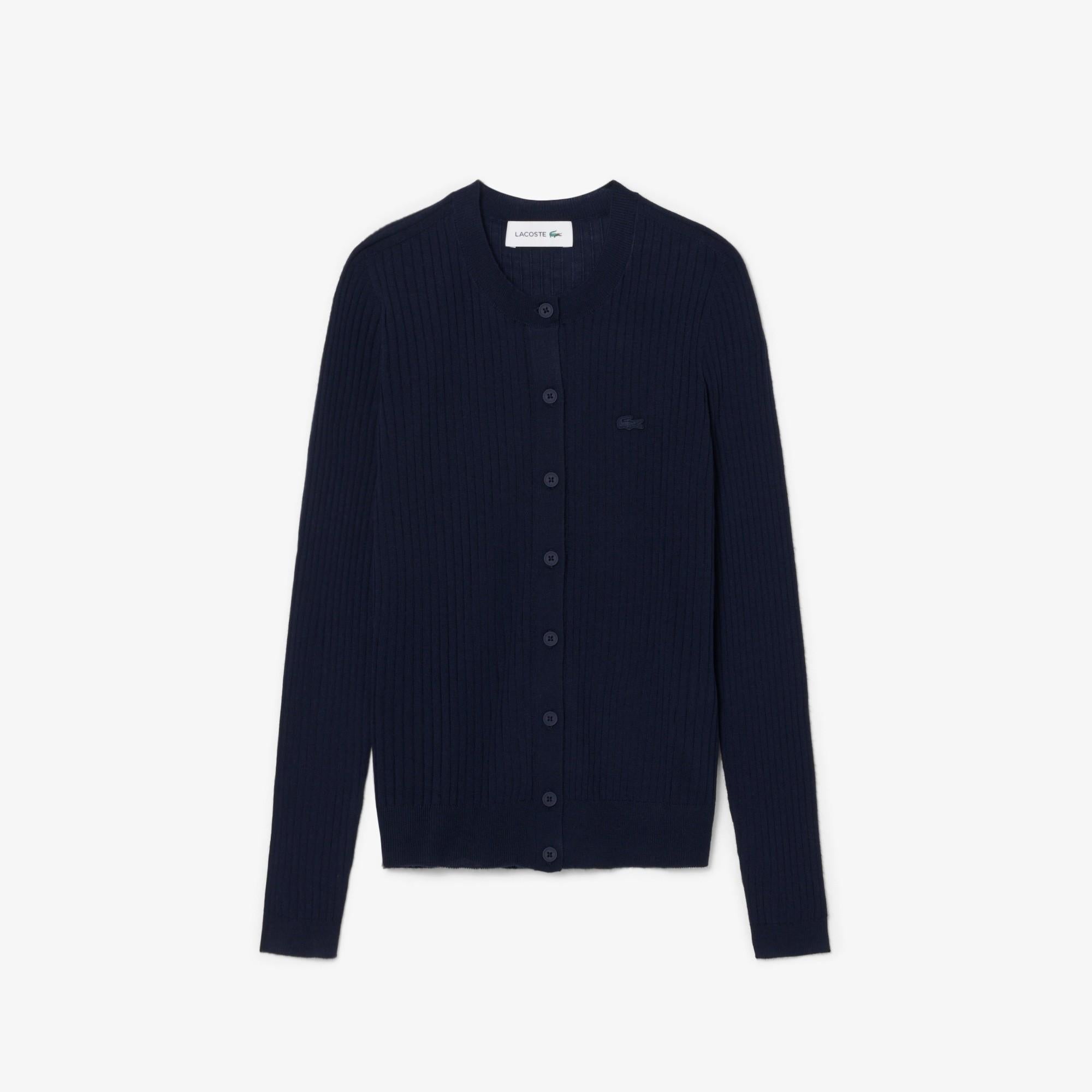 Cardigan in maglia di lana merinos a coste AF4141 166 LACOSTE 