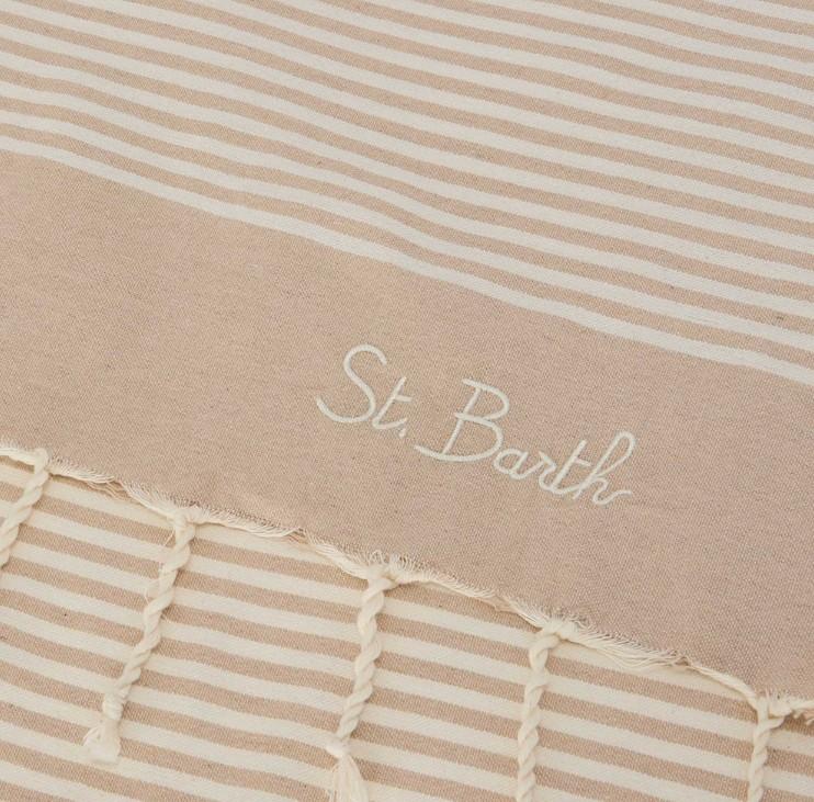Telo mare Foutas a righe piccole beige e bianche FOUT012W 07694L MC2 SAINT BARTH 