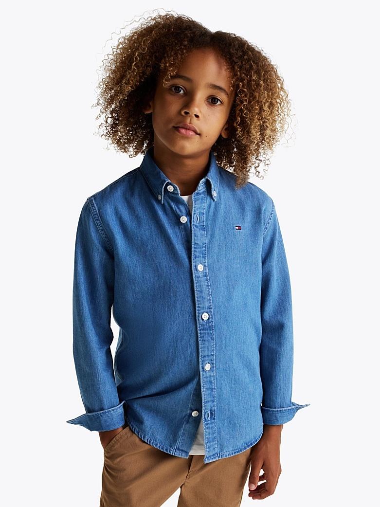 Camicia in denim chambray con bandierina KB0KB09606T 1A6 TOMMY HILFIGER 