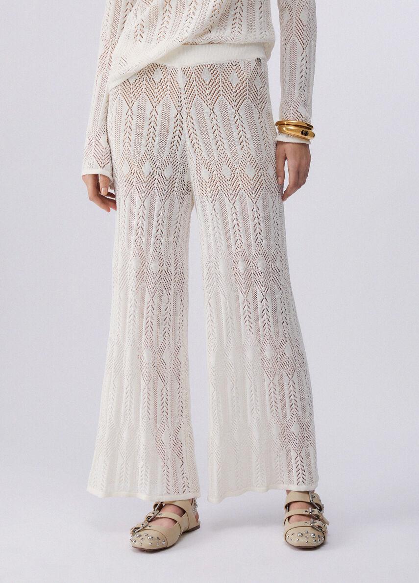 Pantaloni in maglia traforata WA6334MS007 10701 LIU JO WHITE1 