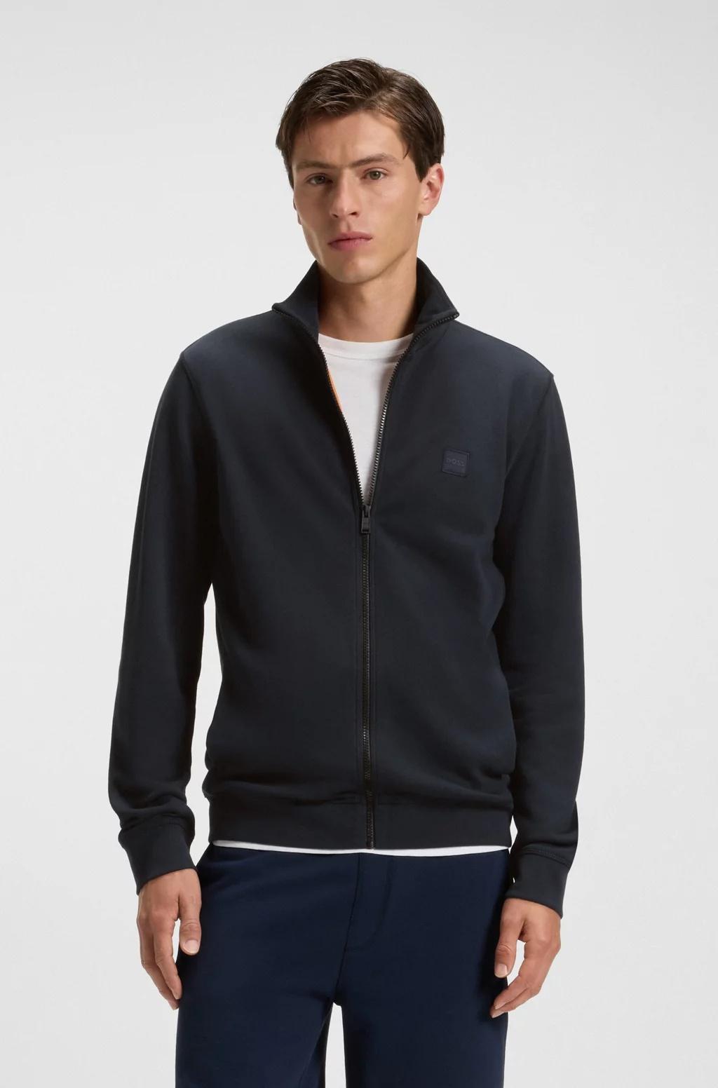 Felpa in terry di cotone con zip e targhetta con logo 50511709 404 BOSS 