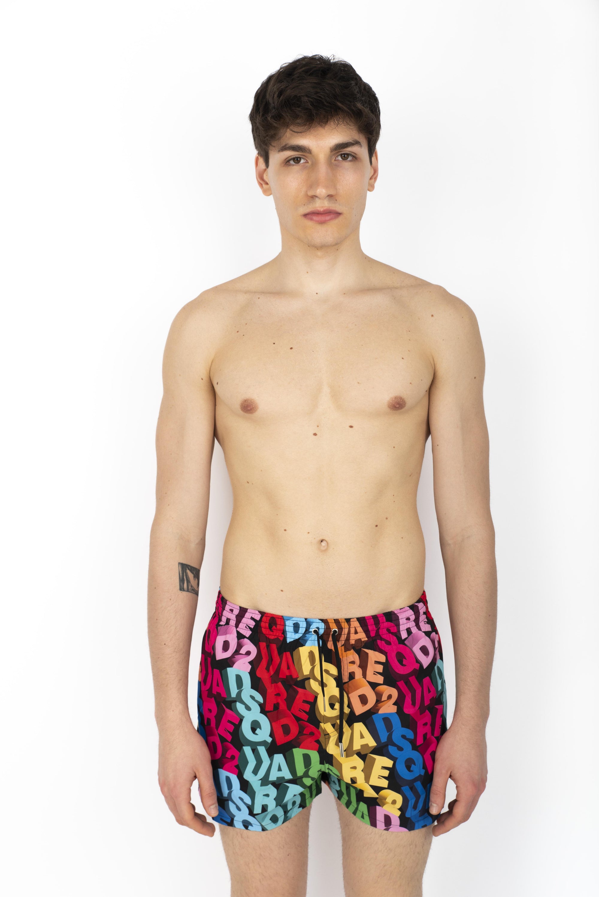 Swim boxer midi con all over logo  D7B646100 998 DSQUARED BEACHWEAR 
