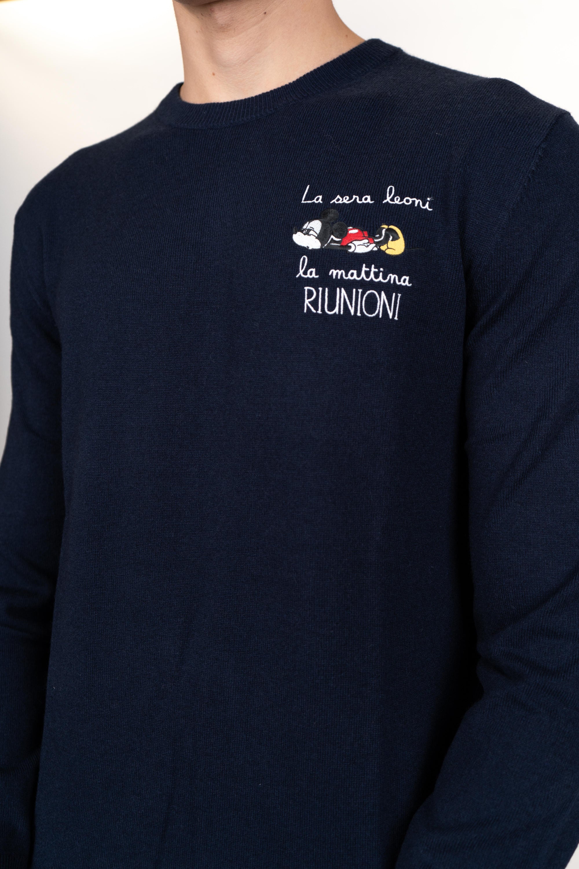 Maglione a girocollo Heron Light con ricamo La sera leoni la mattina riunioni HER0024 03263I MC2 SAINT BARTH 