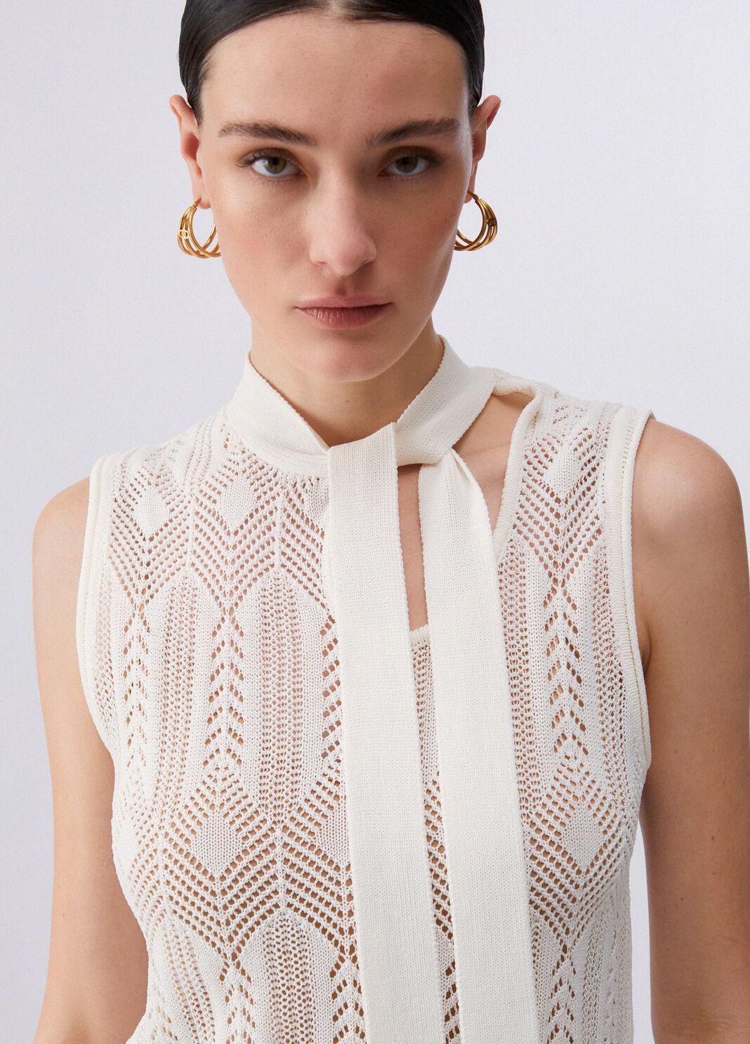 Top in maglia con fiocco WA6329MS007 10701 LIU JO WHITE1 